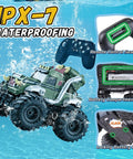 3 In 1 Amphibious RC Car Boat Water Gun With 2.4GHz Remote, Waterproof All Terrain Monster Truck showing IPX-7 waterproofing features