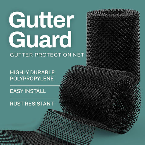 2 Pack Gutter Guard Mesh Shields For Leaves And Debris, 6 Inch Wide By 20 Feet Long Each, 40 Feet Total, rust resistant black plastic leaf