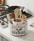 Extra Large 10 Inch Kitchen Utensil Holder With Slick 360 Degree Lazy Susan Spin That Keeps Counters Clean And Makes Grabbing Spatulas Whisks And Tongs Total Breeze Heavy Duty Modern Sleek Design on kitchen counter.