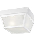 Two Light Outdoor Flush Mount Fixture White Finish With Frosted Glass Panels For Coastal Areas Outdoors Weatherproof Porch Light