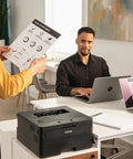 Wireless Compact Monochrome Laser Printer With Duplex Printing And Mobile Printing Black And White Output Alexa Compatible on desk