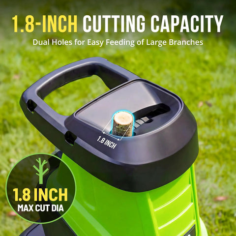 Top view of Powerful Electric Wood Chipper Mulcher With 15 Amp Motor 1.8 Inch Cutting Diameter