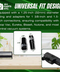 Universal 1.25 Inch Vacuum Carpet Brush Nozzle Attachment With Turbo Floor Brush Head For Shop Vac Central Vacuums Adapters