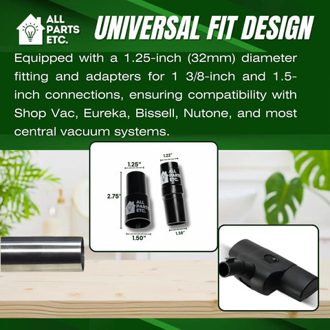 Universal 1.25 Inch Vacuum Carpet Brush Nozzle Attachment With Turbo Floor Brush Head For Shop Vac Central Vacuums Adapters