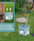Straight Up No Mess Chicken Feeder For Chicks And Hens Heavy Duty Waterproof Poultry Dispenser being cleaned with a hose.