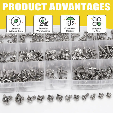 240 Piece Terminal Block Screw Set In 12 Sizes With Nickel Plated Carbon Steel And Square Washers M3 To M5 Dryer Terminal Screws For Quick Wire Fixes And DIY Wiring Projects, assorted screws in organizer