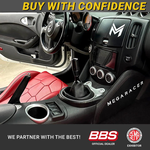 Interior showing Sick Carbon Fiber Shift Knob With 4 Metal Threaded Adapters For 4 5 6 Speed Manual and Buttonless Automatic Transmissions