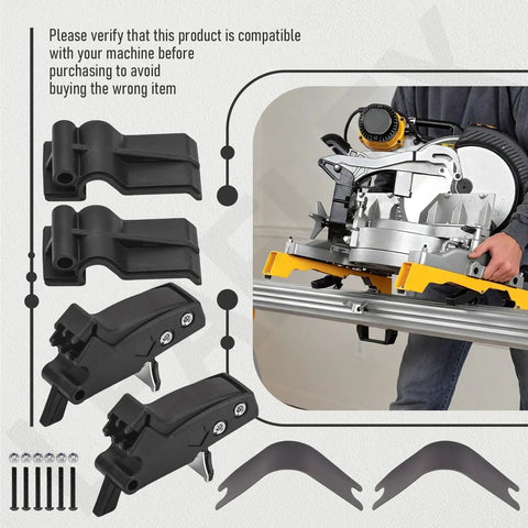 Image of Heavy Duty Miter Saw Mounting Brackets Kit For Stand Compatibility With DW7231 DE7023 DE7033 DE7025 DWX723 DWX724 DWX725 DWX725B DW730 And More Quick No Sweat Install With No Special Tools N08736 N087366 N087367 N087369 N087371, showing mounting brackets and miter saw installation.