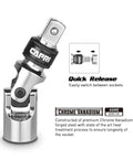 Go To Locking Universal Joint Set 3 Piece For Reaching Tight Corners And Small Spaces With Spring Loaded Detent Ball And Quick Release Ring Premium Chrome Vanadium Steel Heat Treated, quick release joint