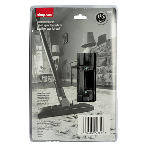 Multi Purpose Floor Nozzle For Wet Dry Vacuums One And Quarter Inch Diameter Efficient Cleaning On Hard Floors And Carpets Durable Construction One Pack Fits Standard Hoses And Wand Extensions in packaging with carpet and furniture background