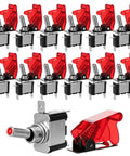 12V LED Toggle Switches Kit 12 Pack Heavy Duty SPST Rocker With Safety Flip Covers 20A 3 Pin Blade Red in a group display