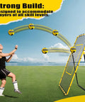 Person practicing with Volleyball Rebounder Net 7x4 Ft With Five Angle Adjustments For Outdoor Or Backyard Training.