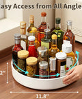 Large Capacity Lazy Susan Organizer For Pantry Cabinet And Kitchen Storage Featuring Super Slick 360 Spinner Turntable Spice Rack With Non Slip Base And Raised Lip Saves Serious Space While Making Daily Meal Prep A Total Piece Of Cake, showing jars on 11.8 inch rotating base.
