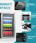 Wine And Beverage Cooler With Glass Door 128 Can Capacity Mini Fridge For Home Or Office Adjustable Removable Shelves Silver Finish Precise Temperature Control With Easy Touch Panel