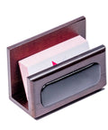 Walnut and Black Leather Desk Set, 10-Piece Office Organizer Kit card holder, walnut-stained rosewood with leather finish.