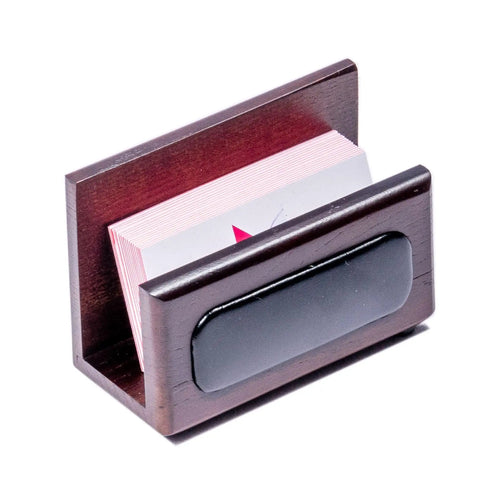 Walnut and Black Leather Desk Set, 10-Piece Office Organizer Kit card holder, walnut-stained rosewood with leather finish.