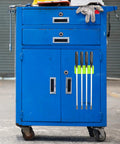 Magnetic Four Slot Pry Bar Holder With Mounting Holes Non Marring TPEE Low Profile Design on blue workshop cabinet
