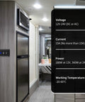 Badass Black PWM Dimmer Switch For 12 Through 24V LED And Halogen Lighting mounted on a wall in a modern RV kitchen.