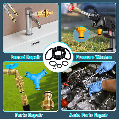 Image showing uses for 1200 Pcs Universal Rubber O Ring Kit In 24 Sizes With 4 Piece Precision Pick And Hook Set, including faucet, pressure washer.