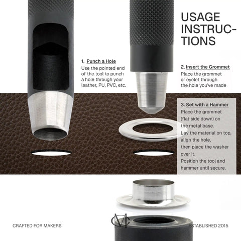 3/4 Inch Grommet Tool Kit With Eyelet Setter And Hole Punch Cutter Includes 10 Durable Grommets usage instructions