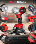 Cordless Impact Wrench 650 Nm High Torque One Half Inch Drive With Two 4.0Ah Batteries features highlighted