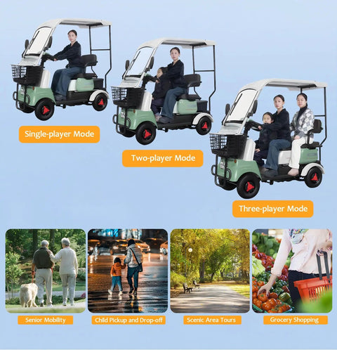 28 Mile Range Electric Golf Cart With 60V Lead Acid Battery And 13 Inch All Terrain Tires Heavy Duty 440 Lb Capacity in single, two, and three-player modes.