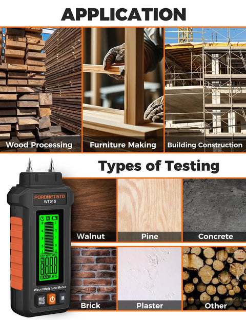 5 In 1 Moisture Meter For Wood And Building Materials With Three-Color Alert, Five Detection Modes, High-Precision Probe, front view