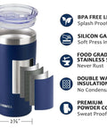 Diagram showing 20 Oz Travel Coffee Tumbler Insulated Stainless Steel Cup With Lid Keeps Drinks Hot For 6 Hours And Cold For 24 Hours