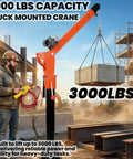 Heavy Duty Truck Bed Crane With High Powered Electric Winch And Adjustable Alloy Steel Jib For Serious Hauls 360 Swivel 15 Inch Plate, lifting 3000 lbs of concrete.