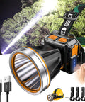 Ultra Bright LED Headlamp With Motion Sensor Waterproof Rechargeable Spotlight showcasing beam and accessories
