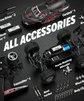 Fast 1 To 10 Scale RC Car For Adults And Kids 8 To 12, 4x4 Electric Remote Control Monster Truck with accessories display