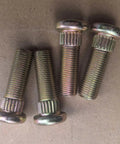 Premium 4 Pack Of Heavy Duty 1/2-20 Wheel Lug Studs With Knurl Fit Hydro Gear 44431 And Axle Hub Parts Perfect For Zonal Mowers And Lawn Tractors To Upgrade Your Ride Right Now. four steel wheel studs on cardboard