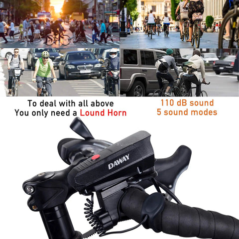 High Volume 110dB Electric Bike Horn With Five Sound Modes Loud Handlebar Alarm Bell For Safe Cycling Includes Free Screwdriver Ideal Gift For Kids And Adults Easy To Use And Reliable Road Alert