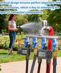 Heavy Duty 4 Way Garden Hose Splitter With Full Flow Ball Valve, 304 Stainless Steel, Lead Free, 3/4 Inch GHT Thread, Extra Long 2.1 Inch Handle, Outdoor Spigot Faucet Connector For Fast, Unrestricted Water Distribution on outdoor faucet with timers