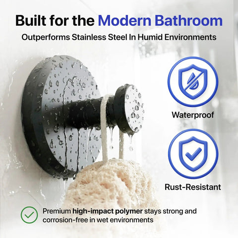 Rugged And Ready Suction Towel Hooks For Bathroom Shower Glass Walls Two Pack Black No Drill Twist Lock Non Slip Design Holds Rock Solid Easy Peasy Install For Bath Robes And Small Space Storage