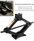Heavy Duty Scissor Jack For Car With Slick Thread Action Portable Tire Changing Kit That Delivers A No Drama Lift Up To Two Thousand Pounds, shown lifting a vehicle.