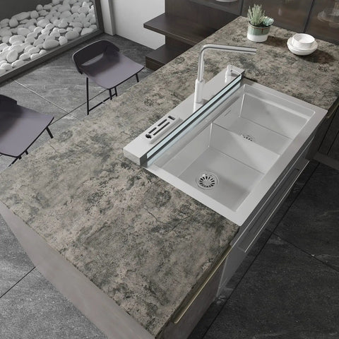 Taupe Faux Concrete Peel And Stick Contact Paper For Countertops And Cabinets, DIY Friendly Self Adhesive Vinyl Wrap, textured finish