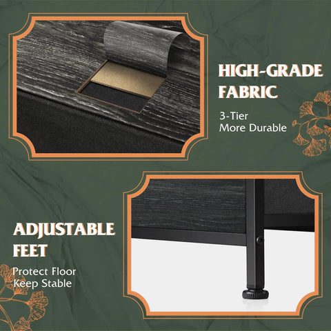 Close-up of Eight Drawer Fabric Dresser for Bedroom and Beyond showing high-grade fabric and adjustable feet for stability.