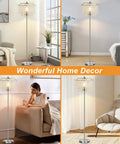 Crystal Floor Lamp 64 Inch Tall With Double Layer Shade in modern silver finish for living rooms, bedrooms, and offices.