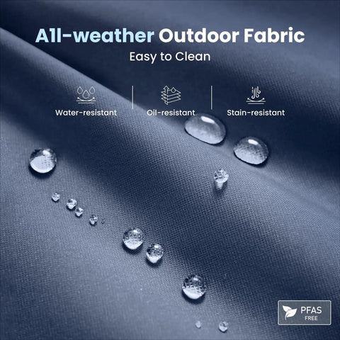 Close-up of water-resistant blue fabric for Outdoor Swivel Chairs Set Of 2 With Blue Cushions - Wrought Iron Patio Dining Chairs.
