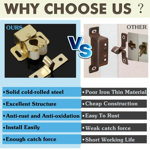 Top Notch Gold Double Roller Catch Cabinet Latches Built Tough Cold Rolled Steel Door Hardware Smooth Action Rock Solid Fit For Pantry Cupboards And Drawers 12 Piece Set