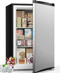 Hella Compact Mini Freezer For Kitchen Or Dorm Room Storage With Adjustable Shelves, filled with bulk meats and seafood.