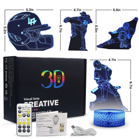 Baseball 3D Illusion Night Light With Remote Timer 7 Color Changing LED Baseball Lamp For Boys Room, acrylic plates, and remote