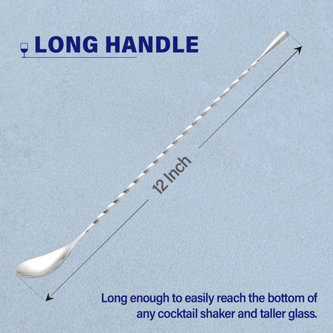 Two Piece 12 Inch Stainless Steel Bar Spoon Set for Cocktails with Mirror Polished 18 8 Handle, shown with 12-inch length