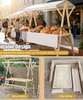 Foldable Wooden Market Stall Booth With Canopy, Outdoor Vendor Cart showcasing bread, foldable design for easy transport.