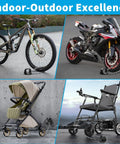 Premium Heavy Duty Badass Security Ground Anchor With Two Protected Expansion Bolts in use with bicycle, motorcycle, stroller, and wheelchair.