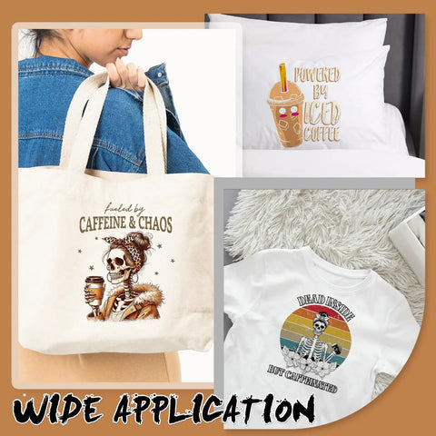 Funny Coffee Iron On Transfers Set With 24 Sheets Ready To Press DTF Patches For T Shirts Clothes DIY Crafts Bags Pillow