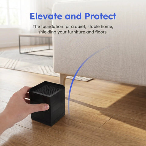 Hand holding black 2 Pack Silicone Furniture Pads For Table And Chair Legs Square 3.35 Inch Nonslip Noise Reducing Foot Pads