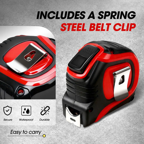Contractor Grade Open Reel Fiberglass Tape Measure Kit 330 Ft With Half Inch Tape, Easy Read Red Markings, Heavy Duty, steel belt clip.
