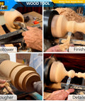 Carbide Tipped Wood Turning Tools Lathe Set With Rougher Detailer Finisher And Swan Neck Hollower in use on wooden pieces
